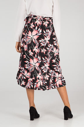 Leaf Print Frill Hem Wrap Skirt