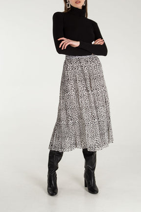 Animal Print Pleated Midi Skirt