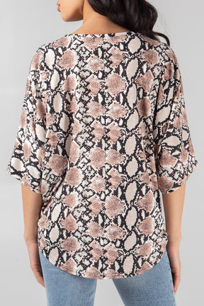 Snake Print Oversized Zip Front Top