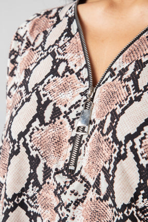 Snake Print Oversized Zip Front Top