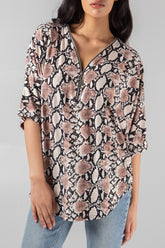 Snake Print Oversized Zip Front Top