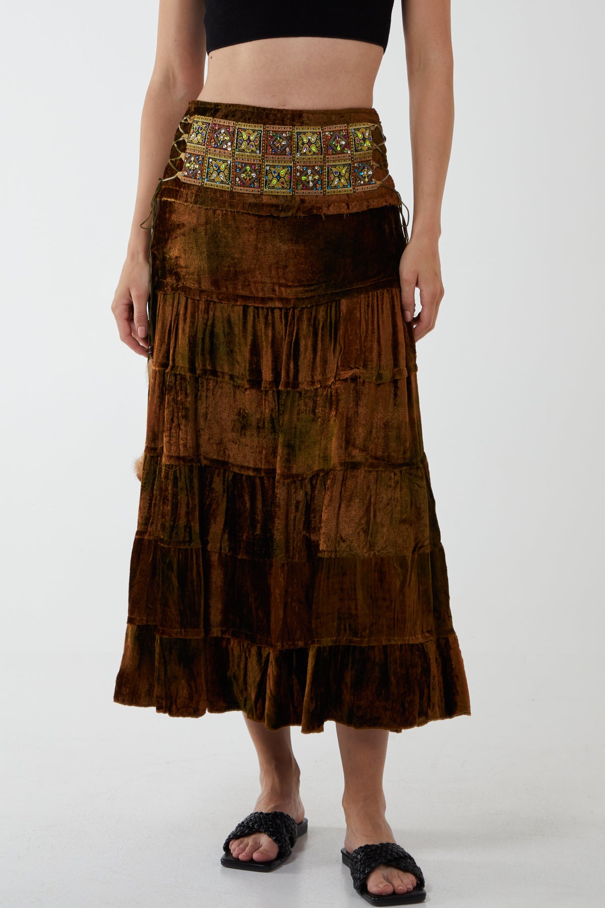 Velvet-Feel Tired Boho Skirt