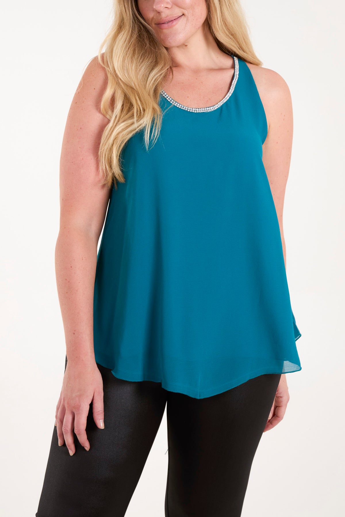 Embellished Neck Sleeveless Top