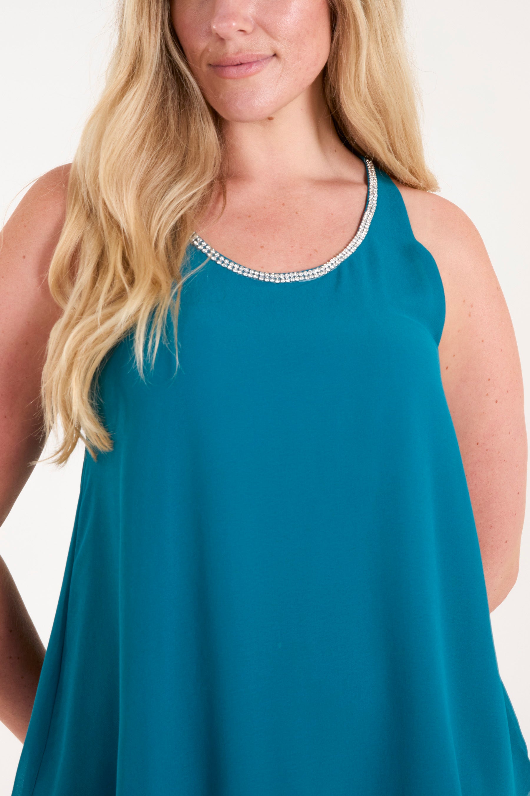 Embellished Neck Sleeveless Top