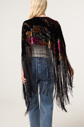 Velvet Burnout Long Fringe Boho Cape