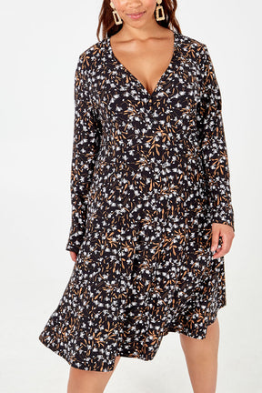 Curve Button Front Fit and Flare Dress