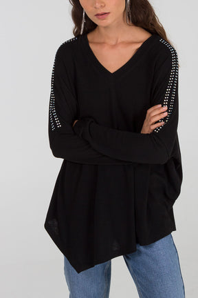 Diamante Sleeve Oversized Top