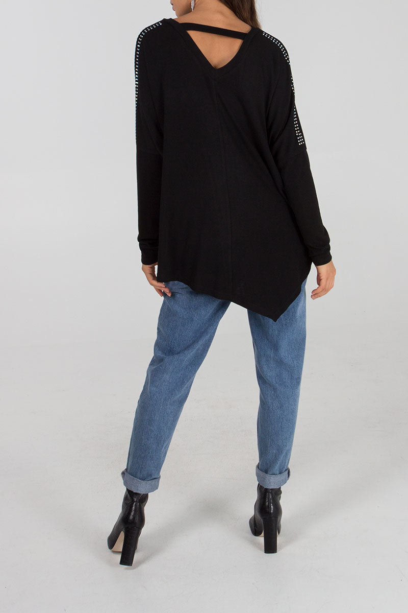 Diamante Sleeve Oversized Top