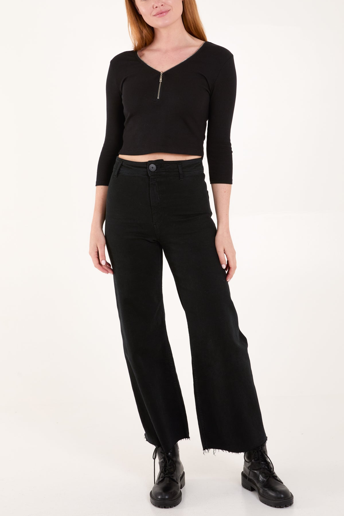 Cropped Ribbed Zip Jumper