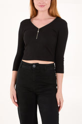 Cropped Ribbed Zip Jumper