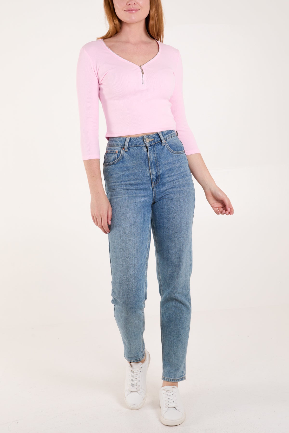 Cropped Ribbed Zip Jumper