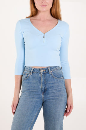 Cropped Ribbed Zip Jumper