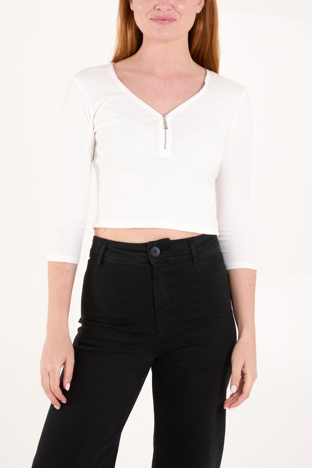 Cropped Ribbed Zip Jumper