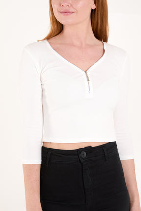 Cropped Ribbed Zip Jumper