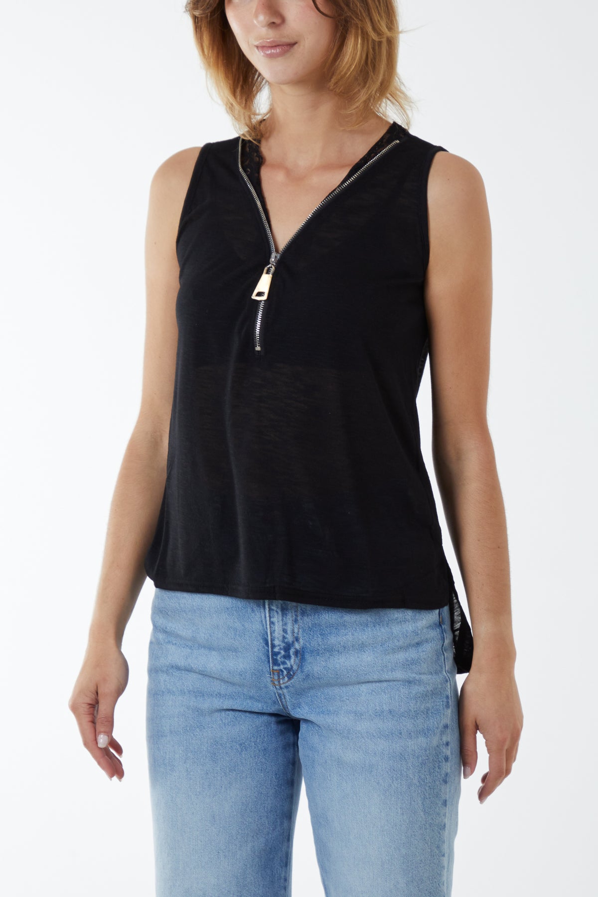 Lace Trim Zip Vest