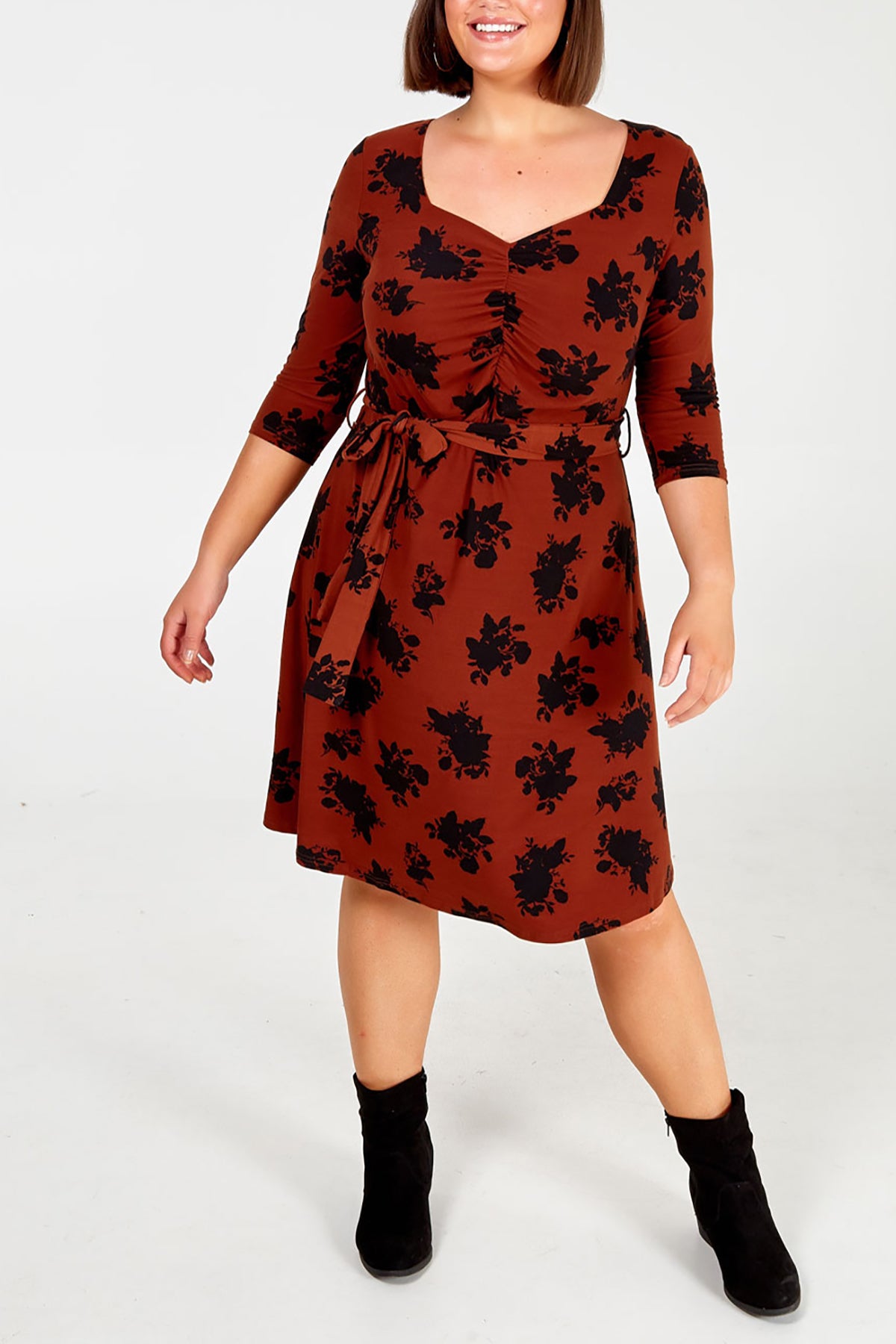 Curve Floral Ruched Tea Dress