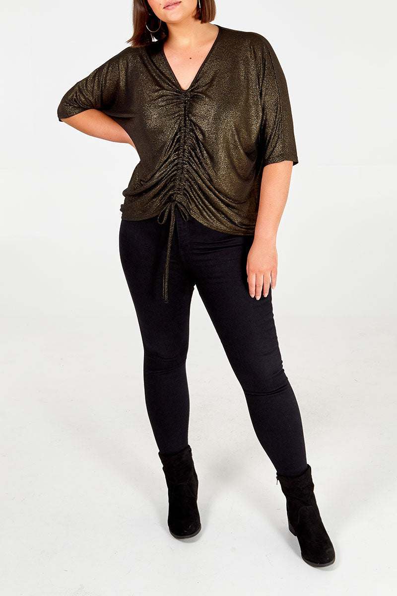 Curve Gold Ruched Front Top