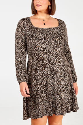 Curve Square Neck Leopard Dress