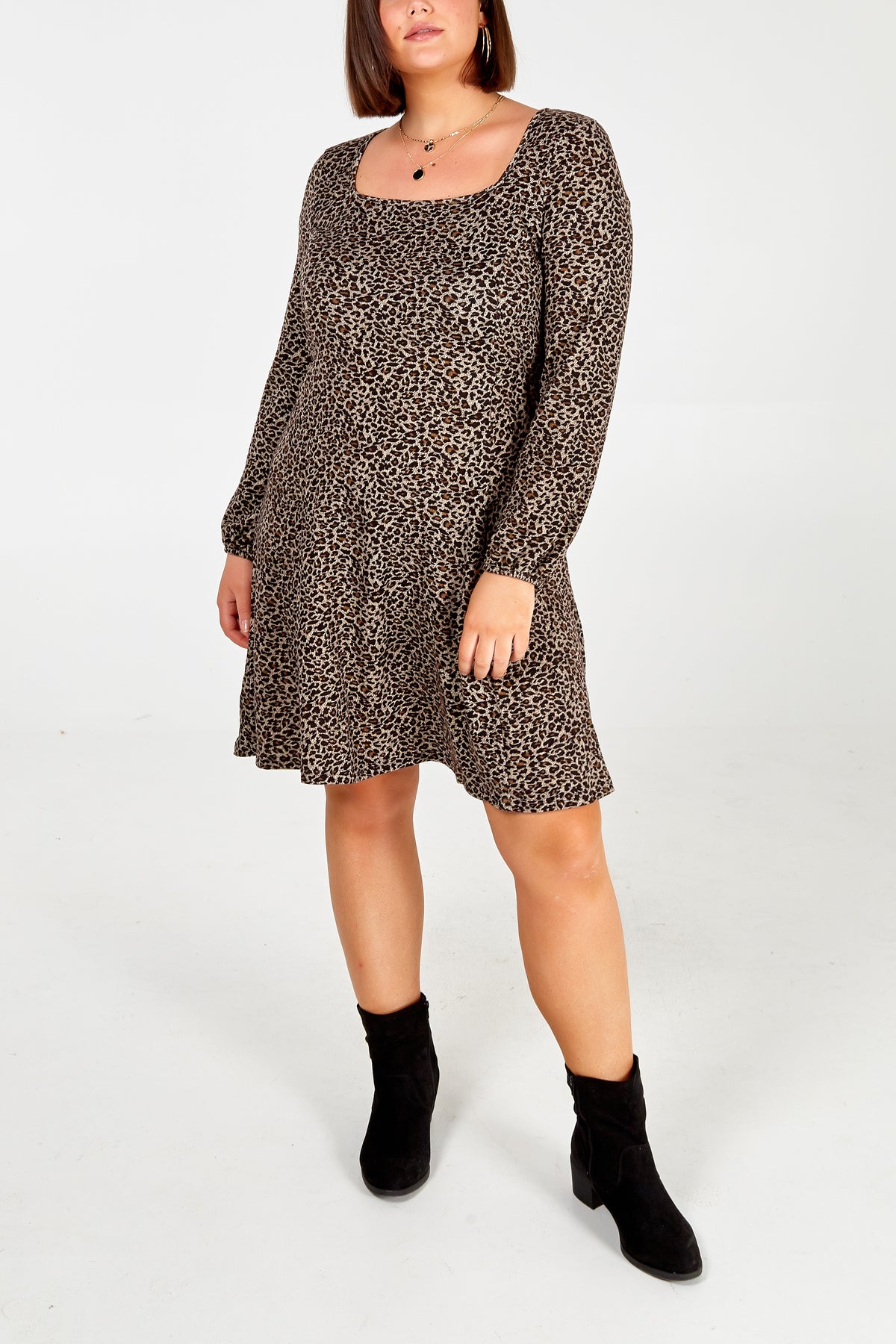 Curve Square Neck Leopard Dress