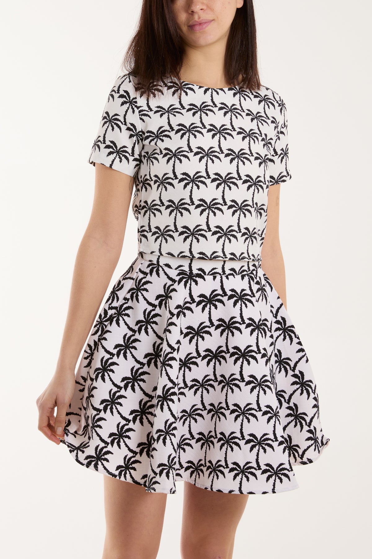 Palm Print Textured Skirt & Top Set