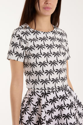 Palm Print Textured Skirt & Top Set