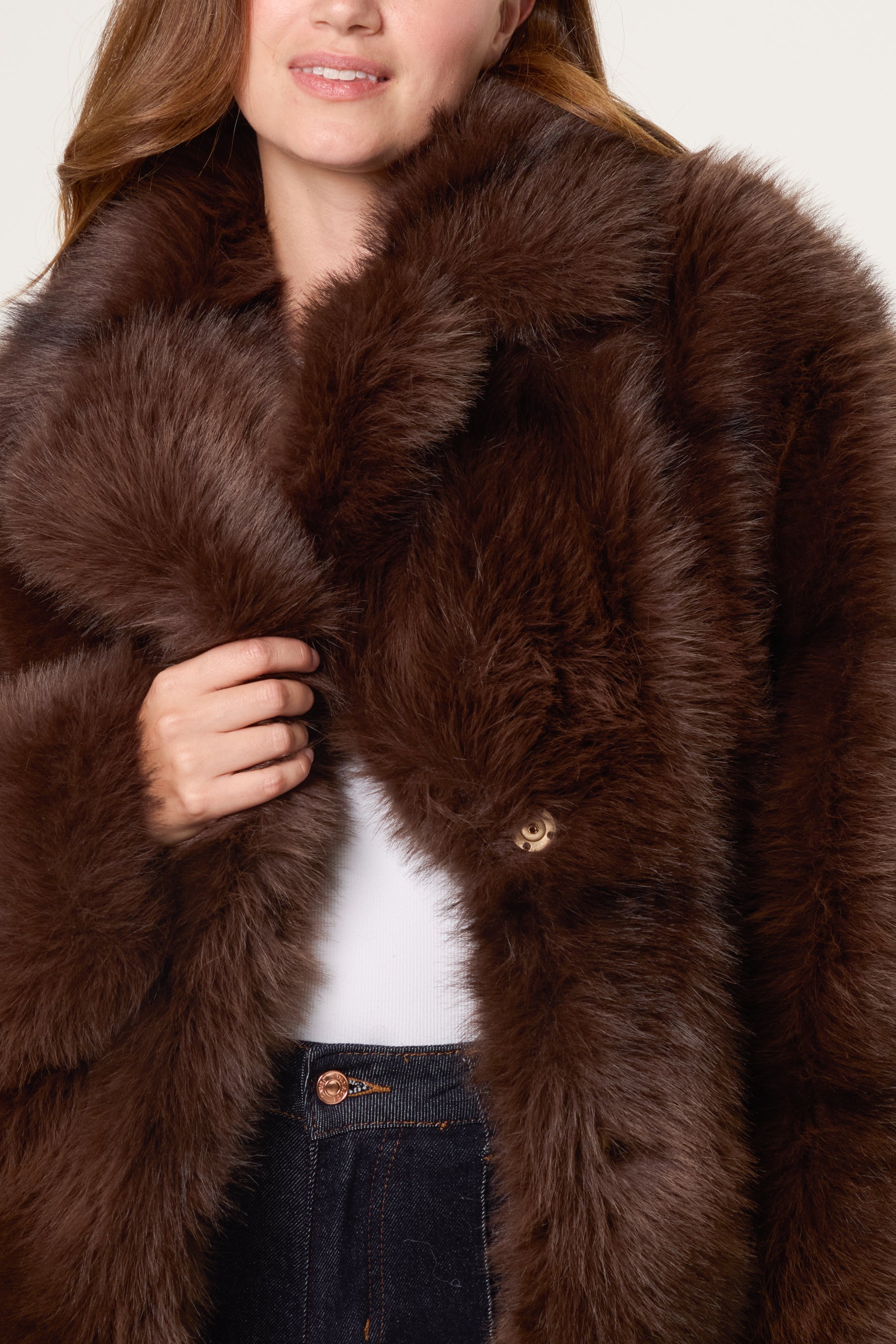 Horizontal Line Detail Faux Fur Short Coat