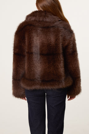 Horizontal Line Detail Faux Fur Short Coat