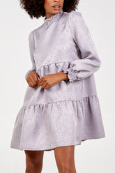 Shirring Smock Tiered Long Sleeve Dress