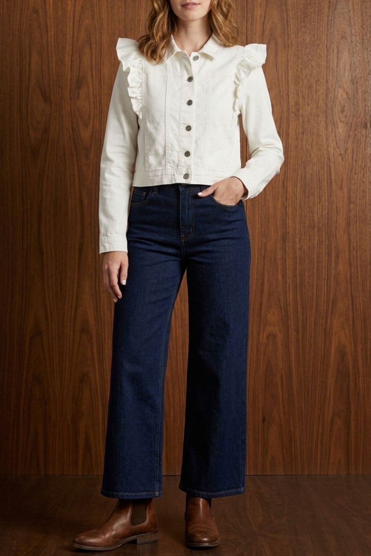 Frill Shoulder Denim Jacket