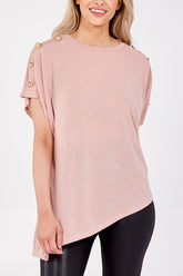 Asymmetrical Hem Button Shoulder Top