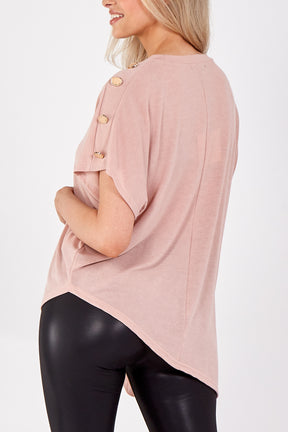 Asymmetrical Hem Button Shoulder Top