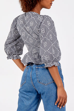 Tie Front Bow Gingham Ruffle Top