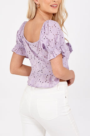 Tie Front Broderie Anglaise Crop Top