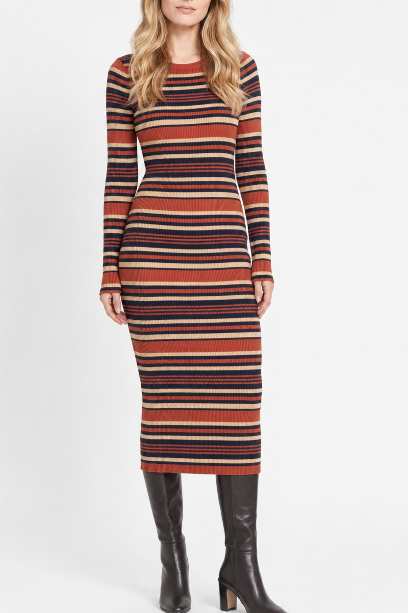 Striped Crew Neck Knit Dress
