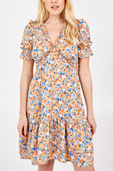 Frill Detail Floral V-Neck Dress