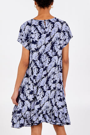 Oversized Leaf Print Frill Dress