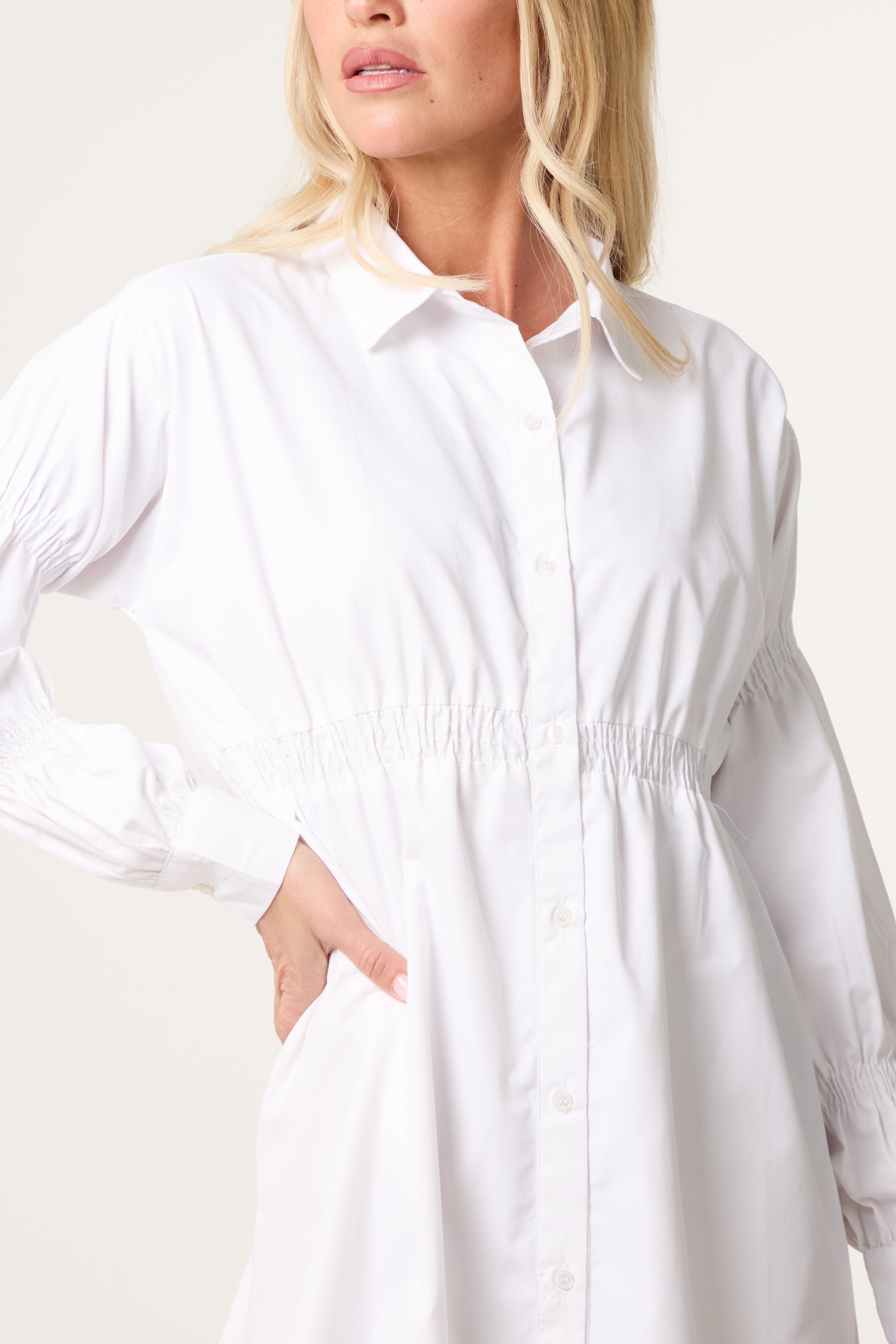 Shirred Waist Shirt Dress