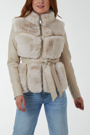 Luxury Faux Fur Panelled PU Jackets