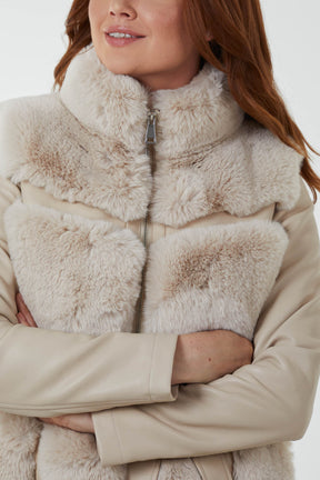 Luxury Faux Fur Panelled PU Jacket