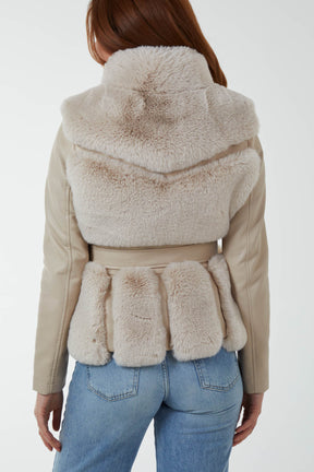 Luxury Faux Fur Panelled PU Jackets