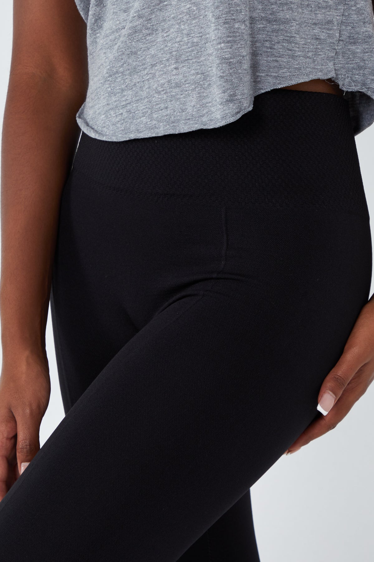 Black Stitch Front Waisted Legging