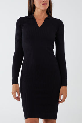 V-Neck Ribbed Midi Dress