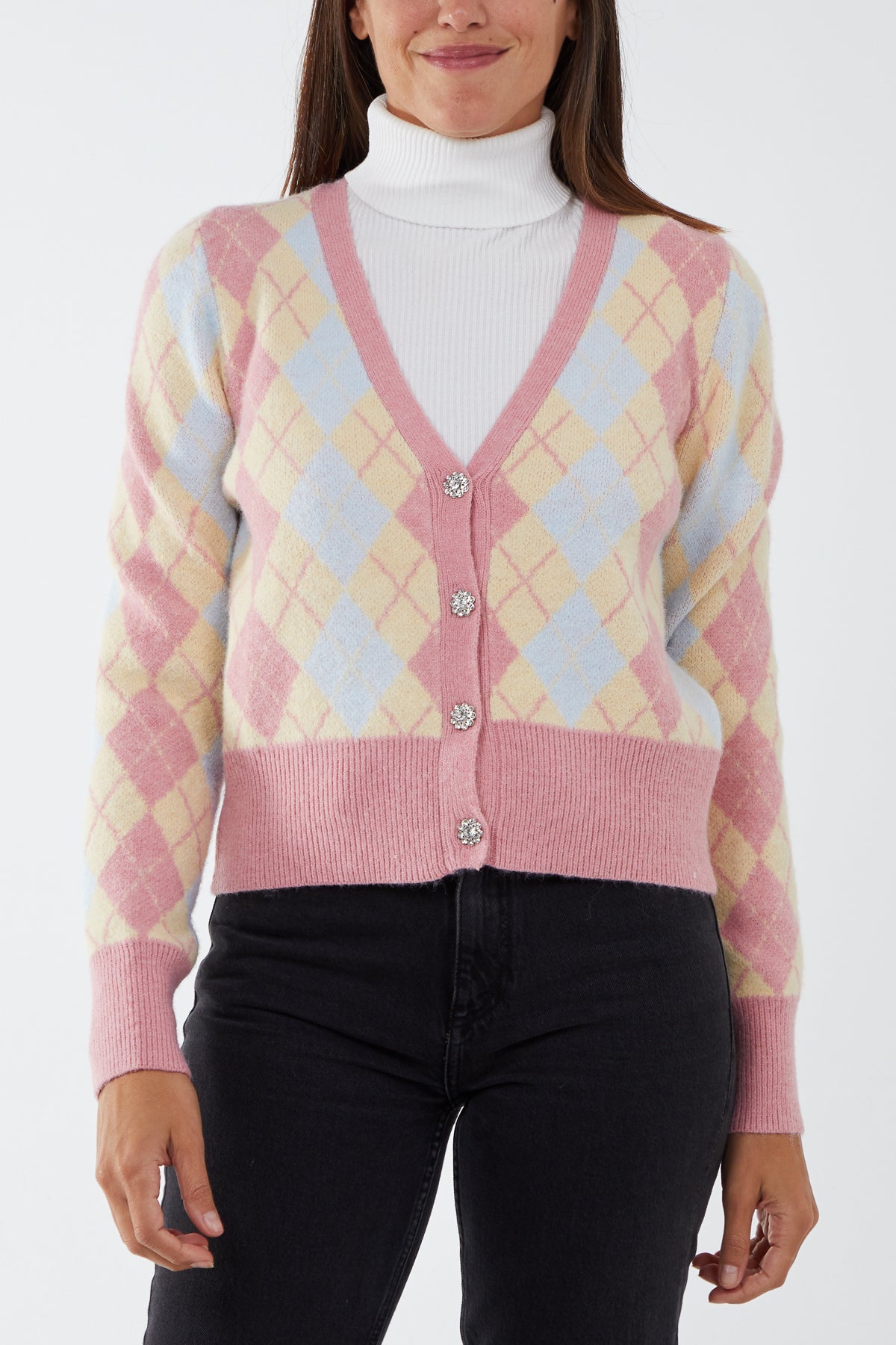 Fancy Button Argyle Cardigan