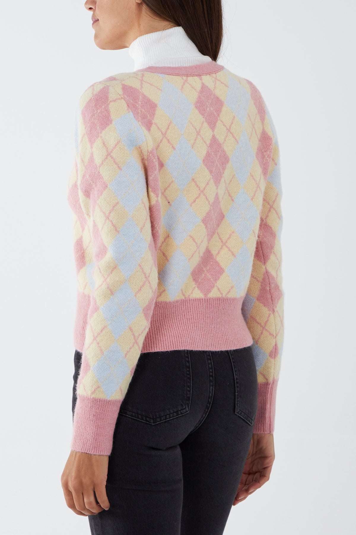 Fancy Button Argyle Cardigan