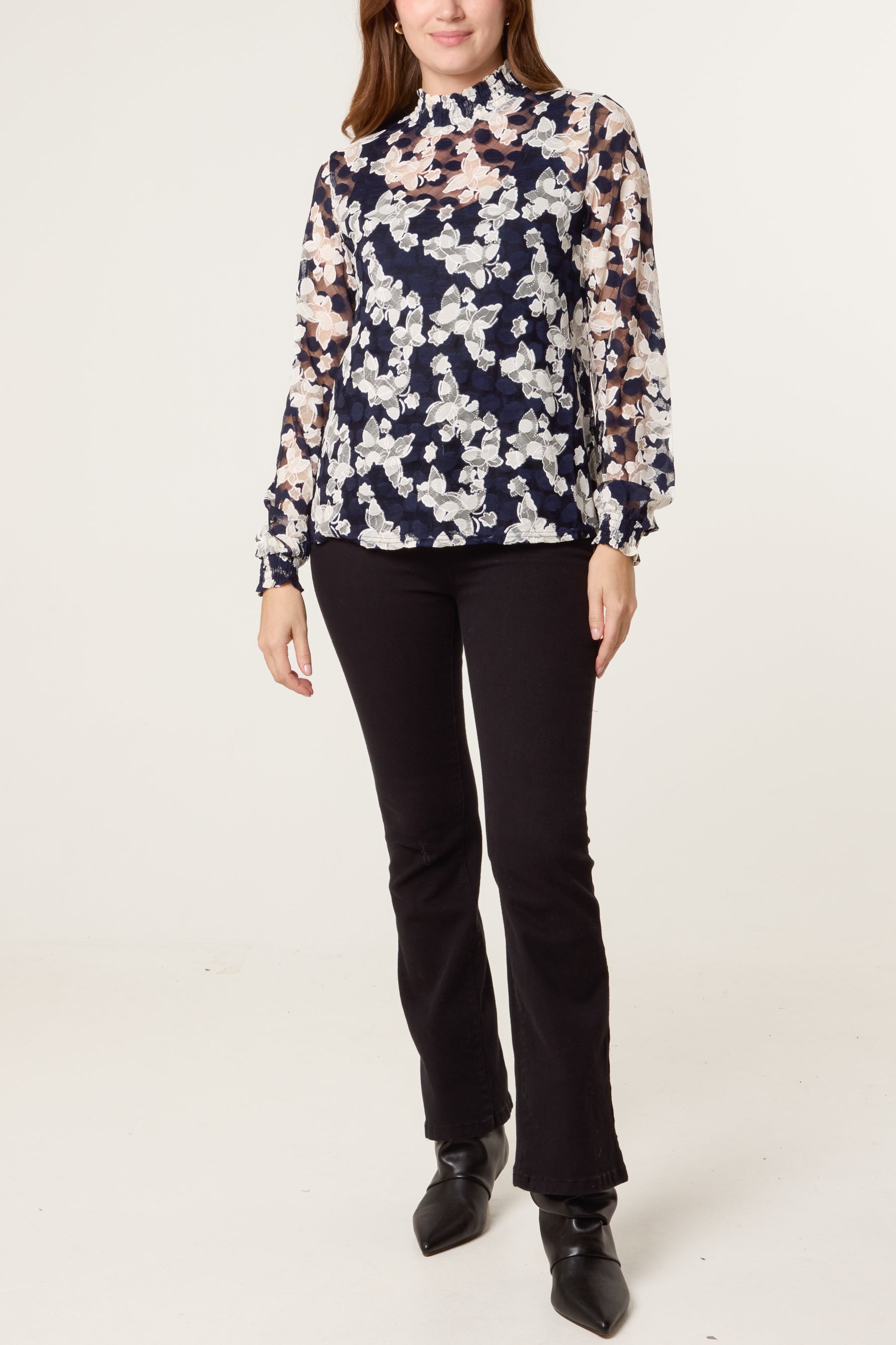 Butterfly Polkadot Lace Sheer Blouse