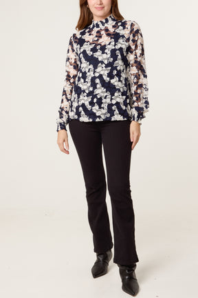 Butterfly Polkadot Lace Sheer Blouse