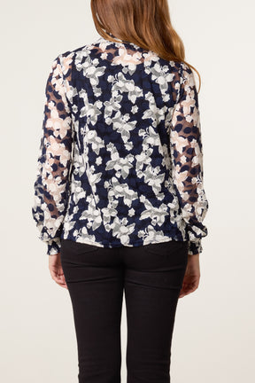 Butterfly Polkadot Lace Sheer Blouse