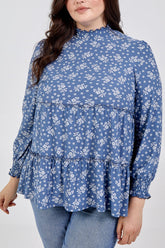 Curve Tiered Shirring Smock Floral Top