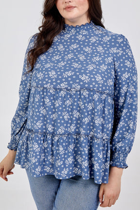 Curve Tiered Shirring Smock Floral Top