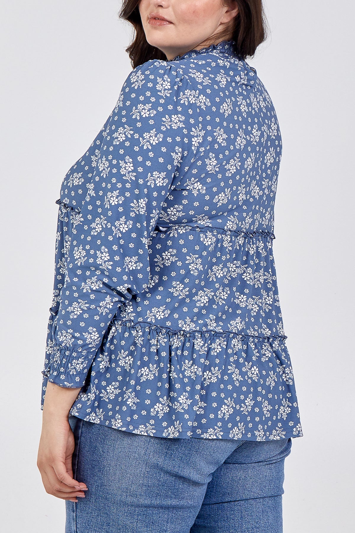 Curve Tiered Shirring Smock Floral Top